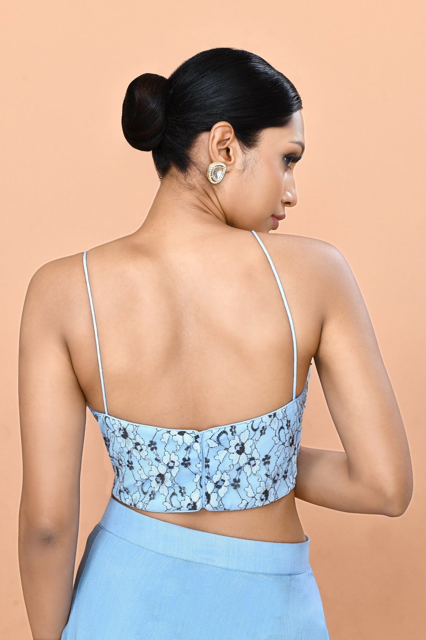 Designer Wear Sky Blue Chinon Chiffon Lehenga Set - Simaaya