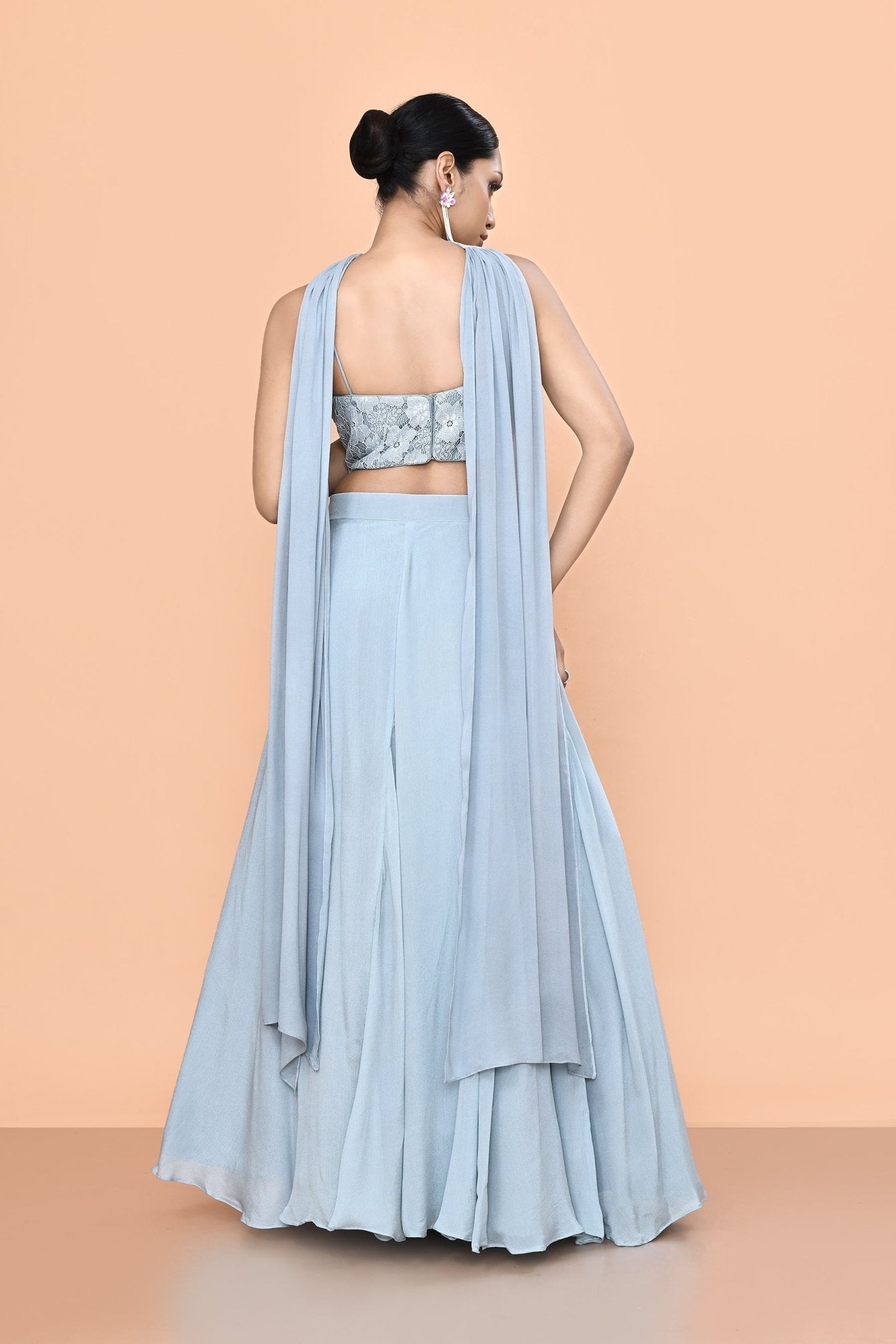 Designer Wear Sky Blue Chinon Chiffon Lehenga Set - Simaaya