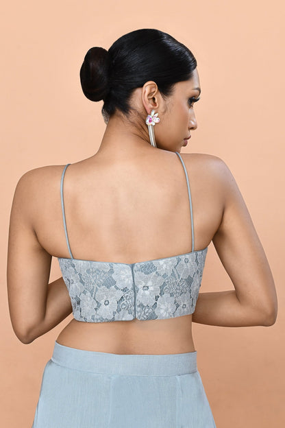 Designer Wear Sky Blue Chinon Chiffon Lehenga Set - Simaaya