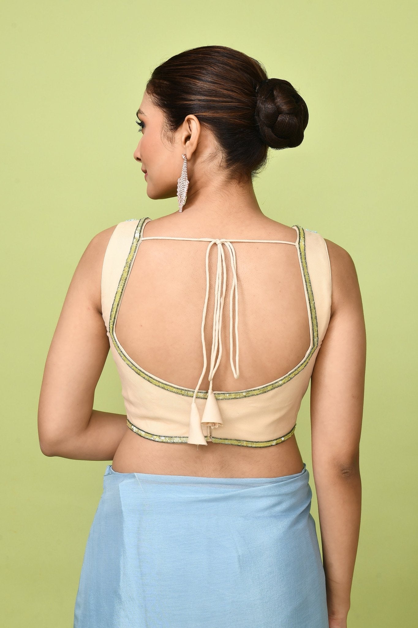 Designer Wear Sky Blue & Green Chinon Chiffon Drape Saree - Simaaya