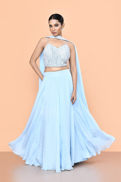 Designer Wear Sky Blue Lehenga Set - Simaaya