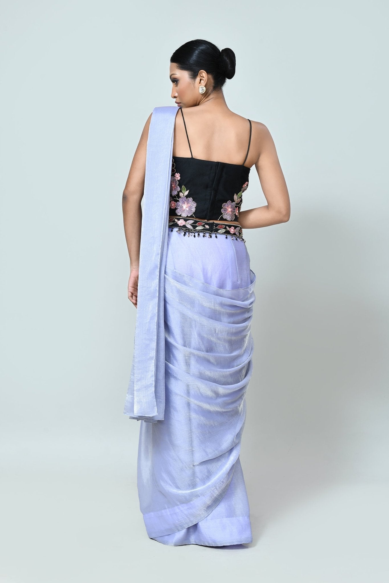 Designer Wear Sky Blue Shimmer Chiffon Drape Saree - Simaaya