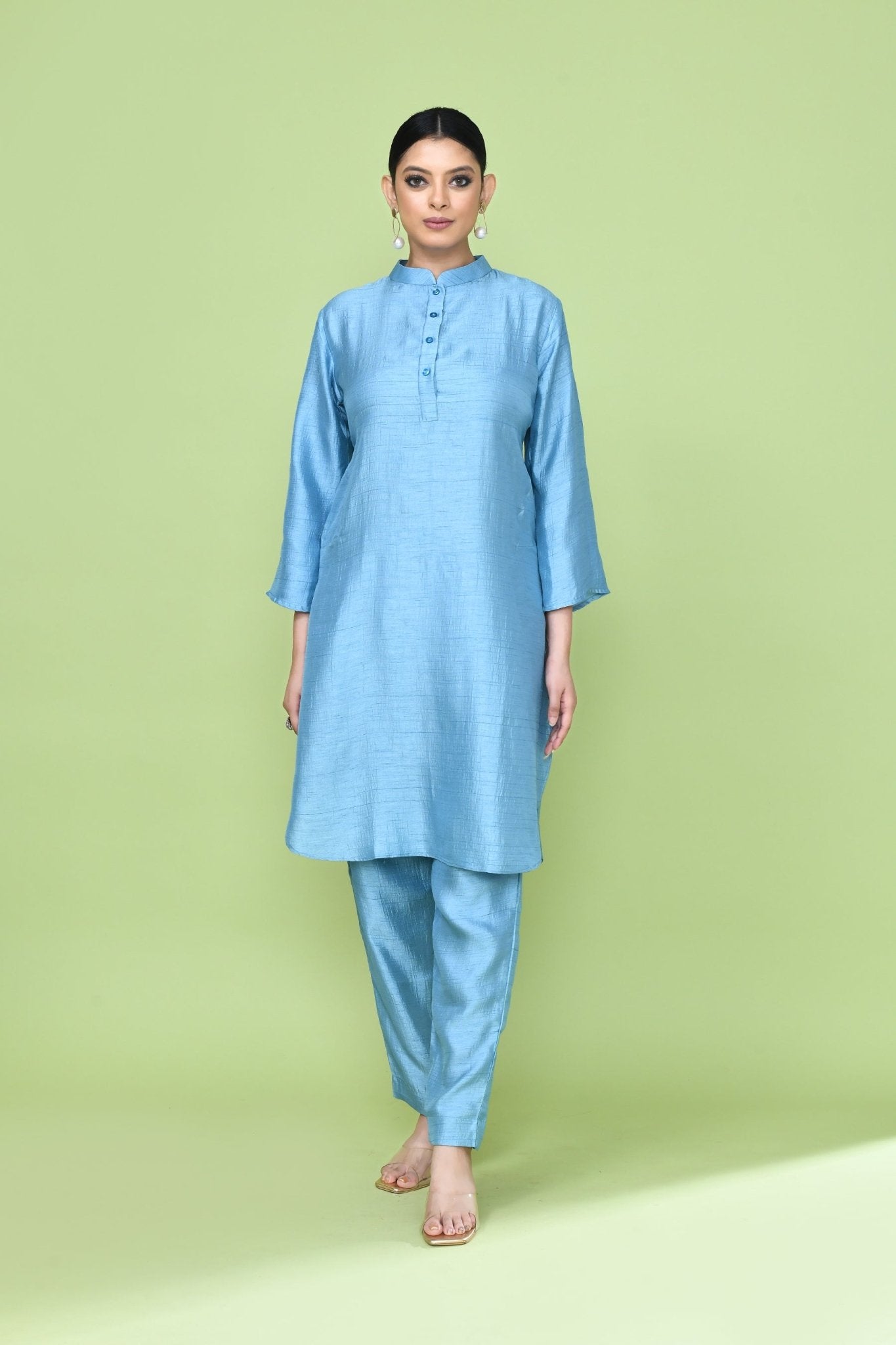 Designer Wear Sky Blue Silk Co-Ord Set - Simaaya