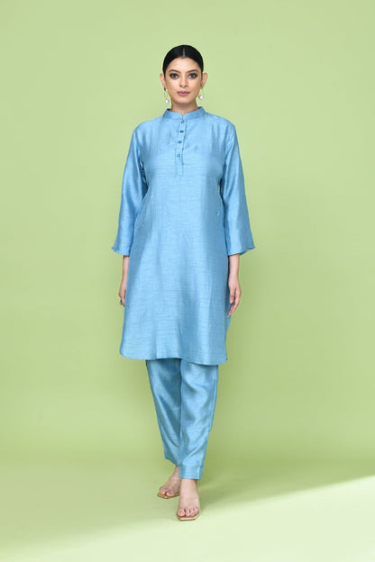 Designer Wear Sky Blue Silk Co-Ord Set - Simaaya