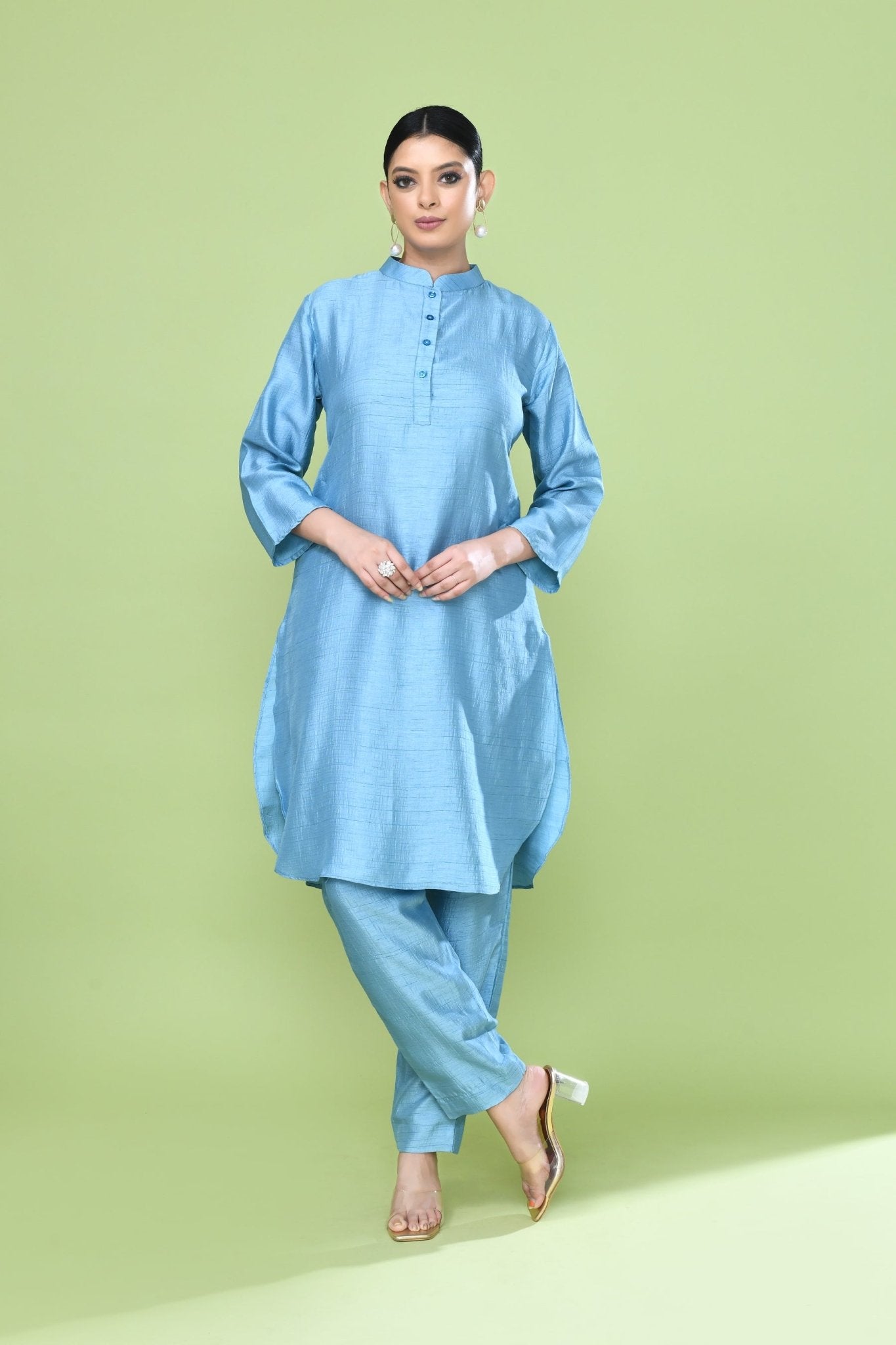 Designer Wear Sky Blue Silk Co-Ord Set - Simaaya