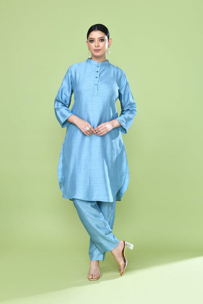 Designer Wear Sky Blue Silk Co-Ord Set - Simaaya