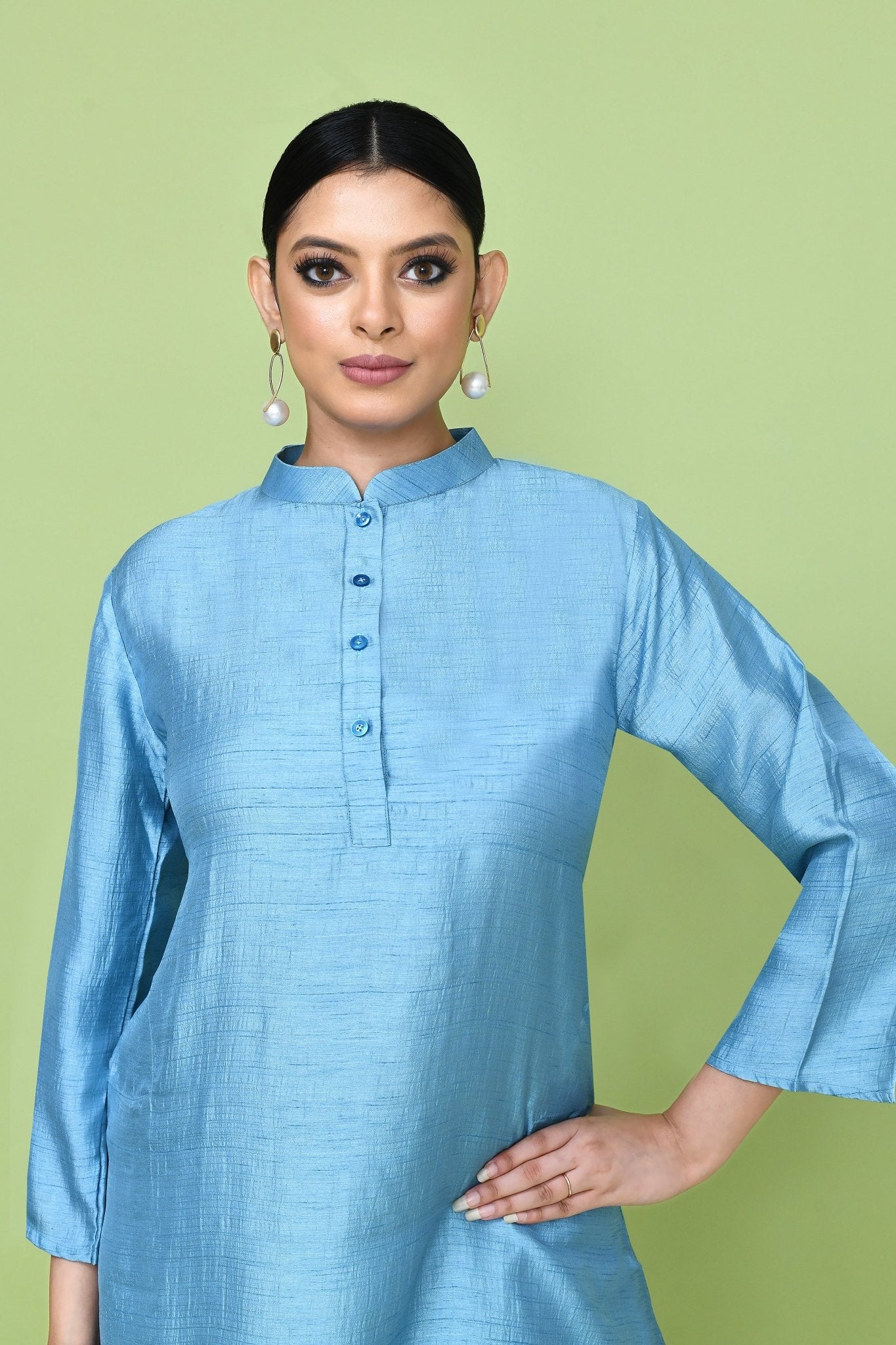 Designer Wear Sky Blue Silk Co-Ord Set - Simaaya