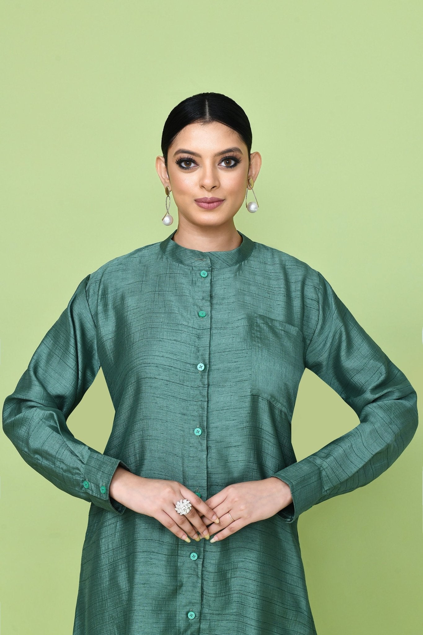 Designer Wear Teal Green Silk Kurta and Pants Co-Ord Set for Women - Simaaya