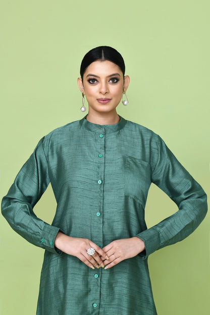 Designer Wear Teal Green Silk Kurta and Pants Co-Ord Set for Women - Simaaya