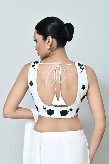 Designer Wear White Net Georgette Drape Saree - Simaaya
