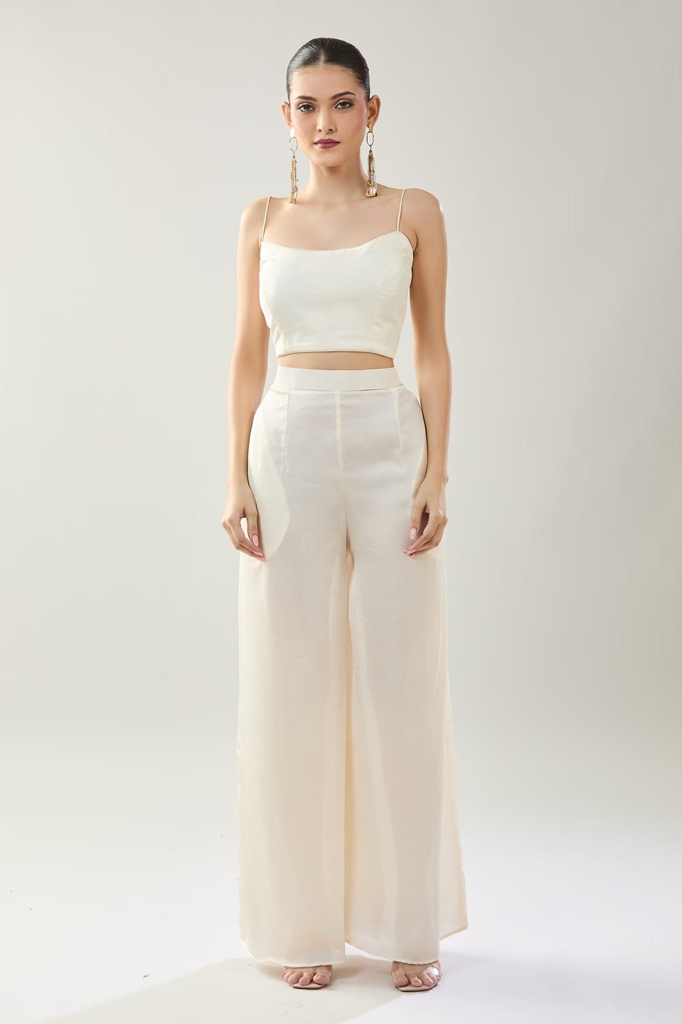 Designer Wear White Open Jacket And Pant Set - Simaaya