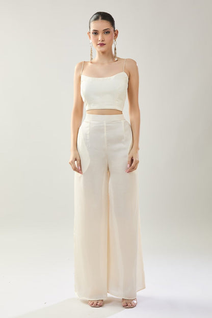 Designer Wear White Open Jacket And Pant Set - Simaaya
