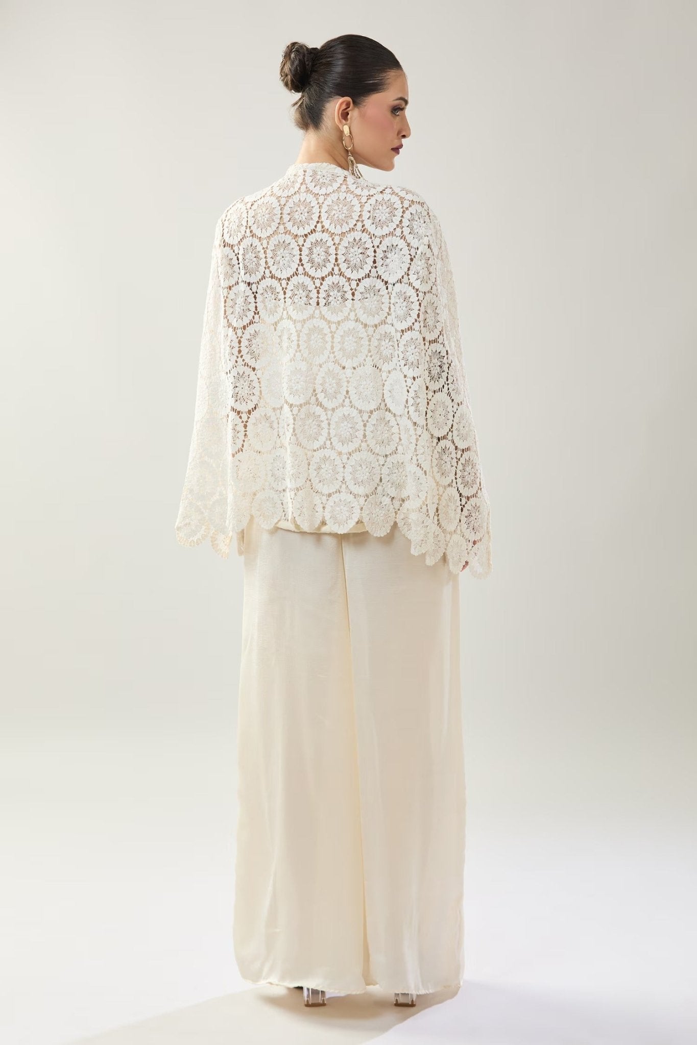 Designer Wear White Open Jacket And Pant Set - Simaaya