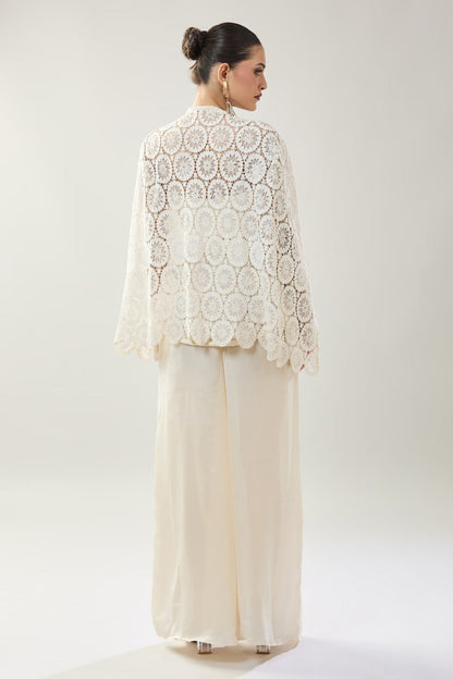 Designer Wear White Open Jacket And Pant Set - Simaaya