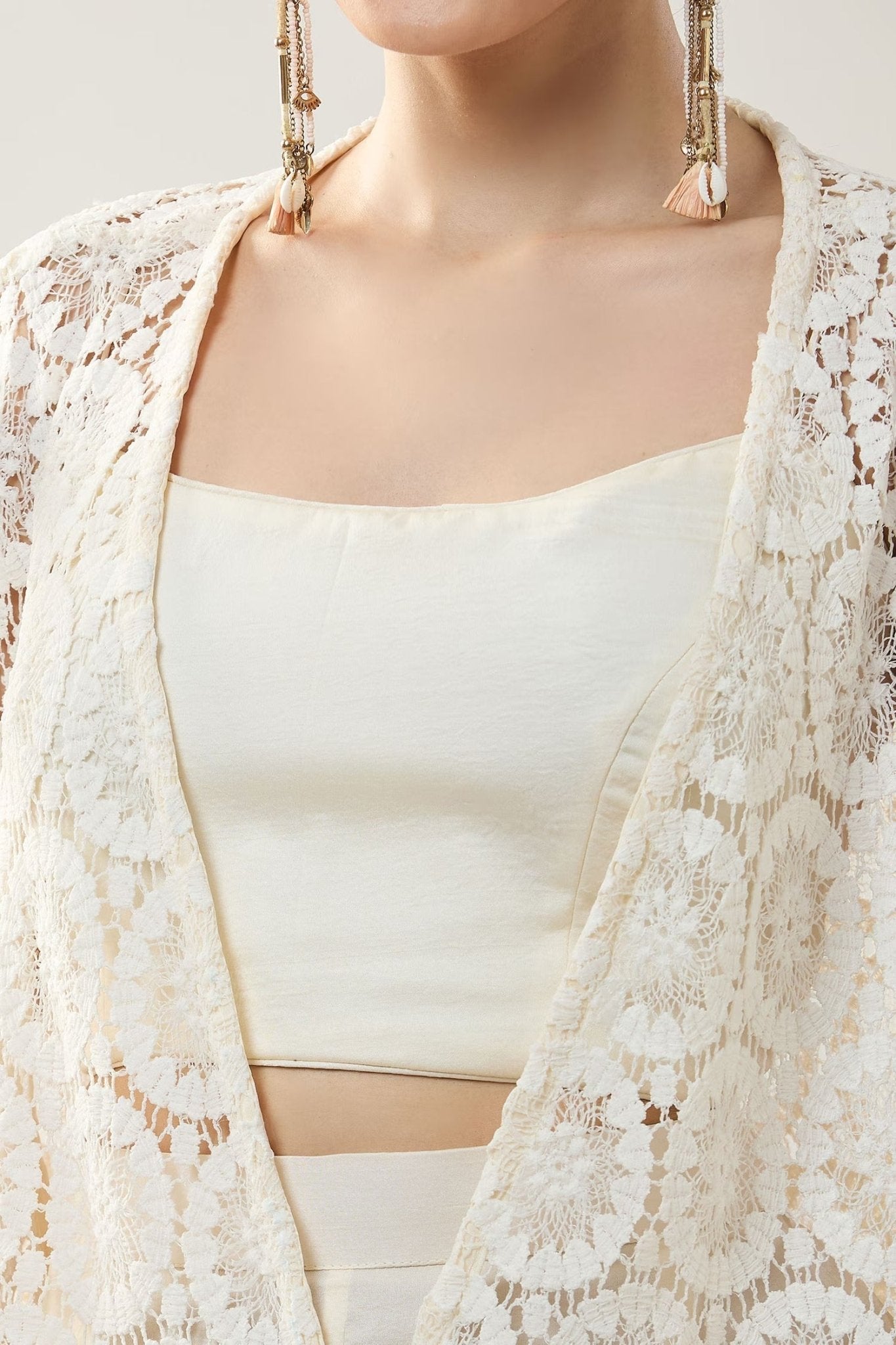 Designer Wear White Open Jacket And Pant Set - Simaaya