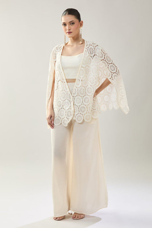 Designer Wear White Open Jacket And Pant Set - Simaaya