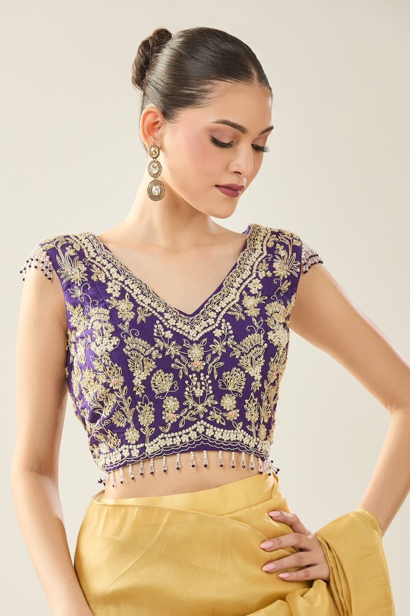 Designer Wear Yellow Tissue Drape Saree - Simaaya