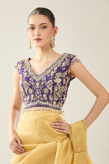 Designer Wear Yellow Tissue Drape Saree - Simaaya