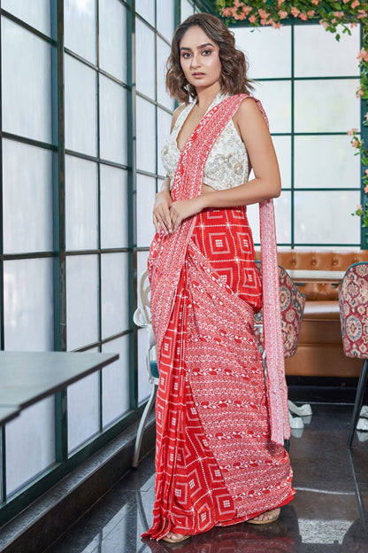 Scarlet & Ivory Saree Set - Simaaya