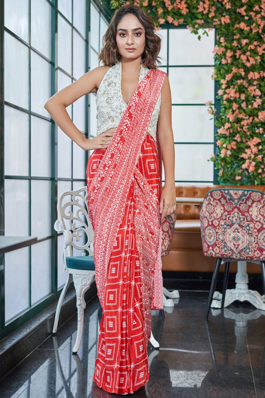 Scarlet & Ivory Saree Set - Simaaya